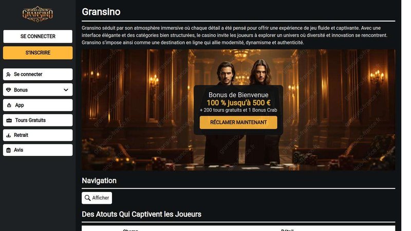 Découvrez l’univers en ligne du Gransino Casino, accessible à tous les Français